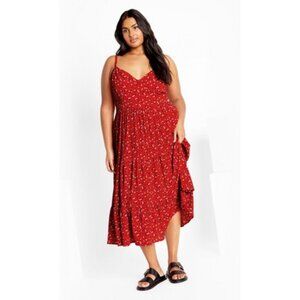 NWOT City Chic Ditsy Daisy midi dress in crimson red floral L 20 2X
